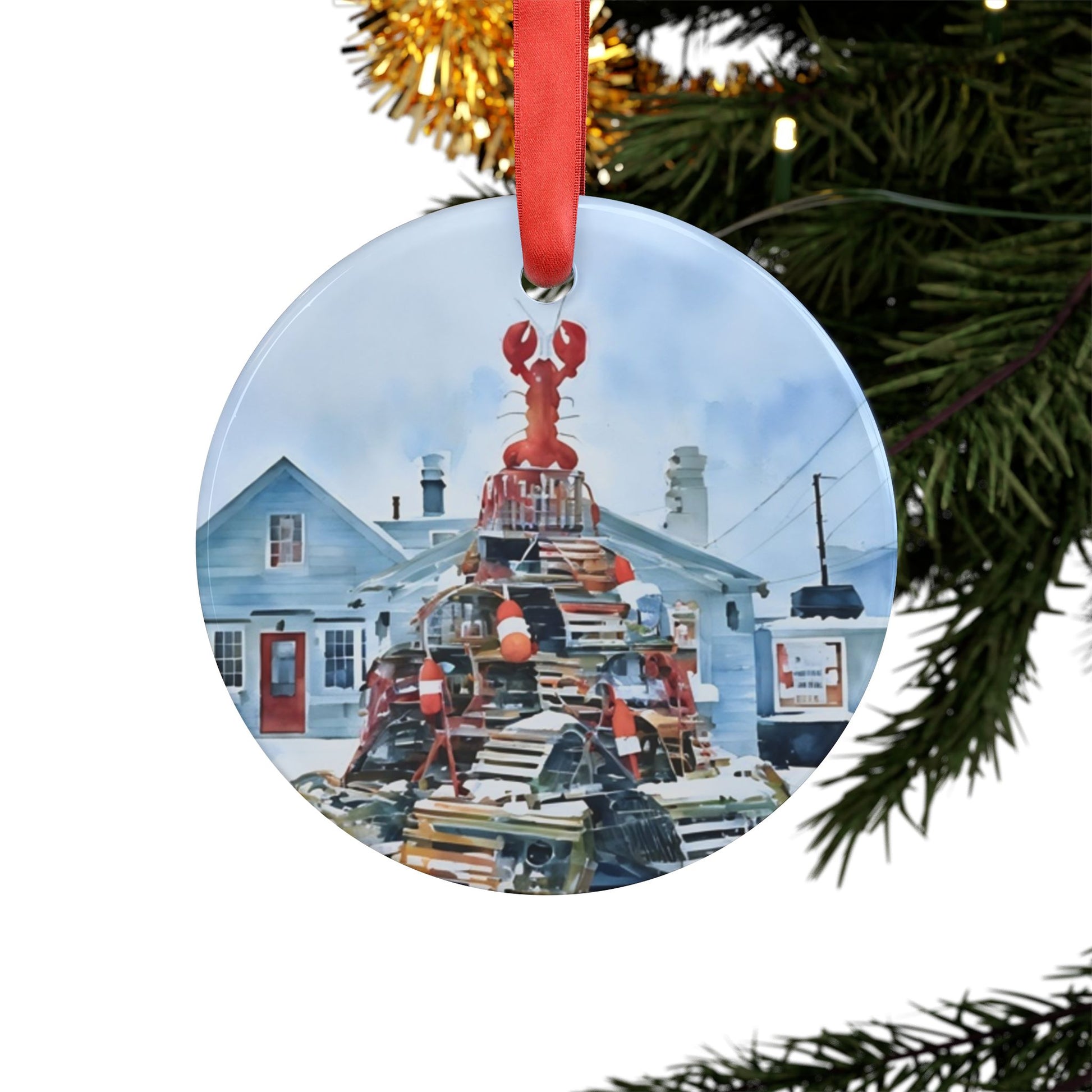 Lobster-Themed Acrylic Ornament, Coastal Christmas Decor,