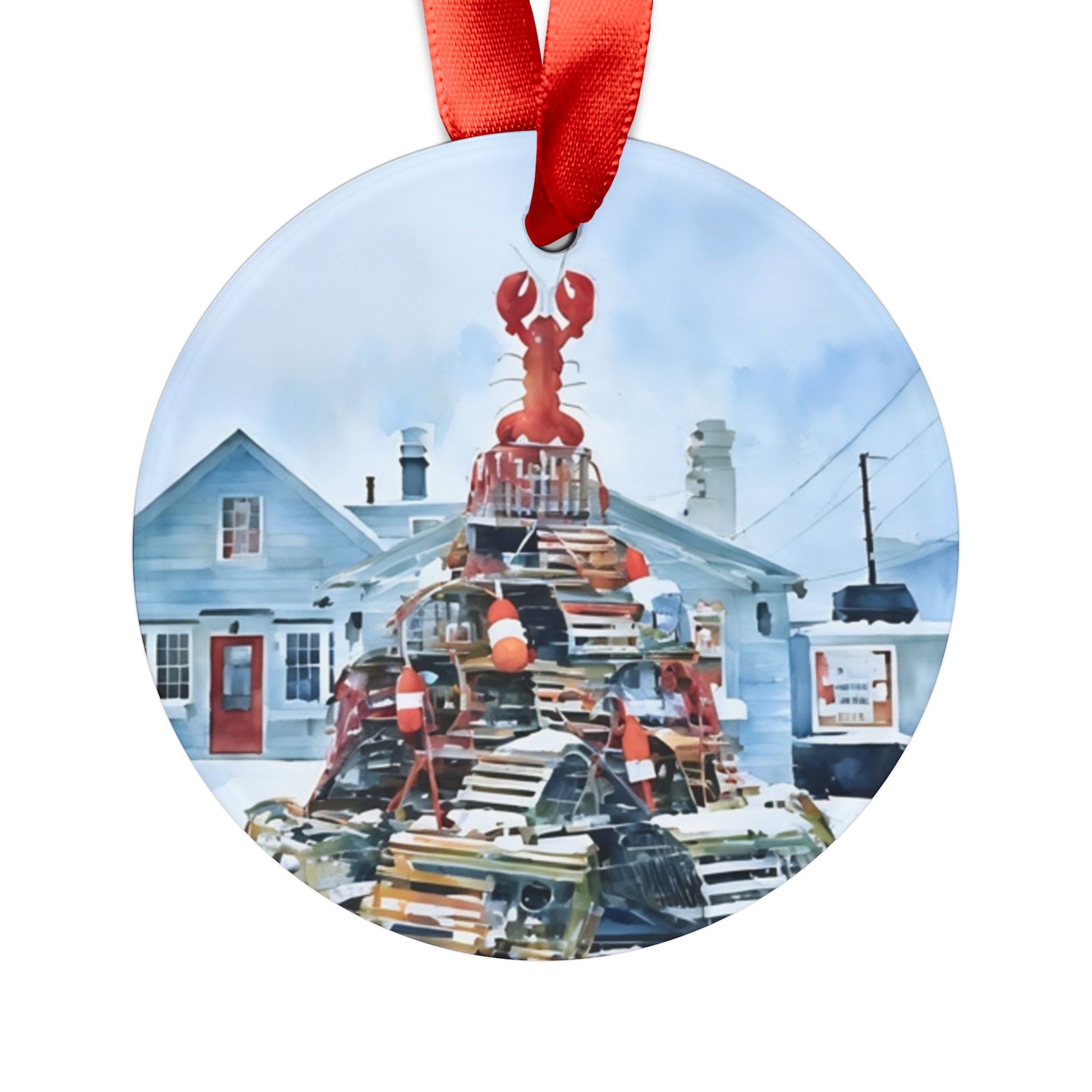 Lobster-Themed Acrylic Ornament, Coastal Christmas Decor,