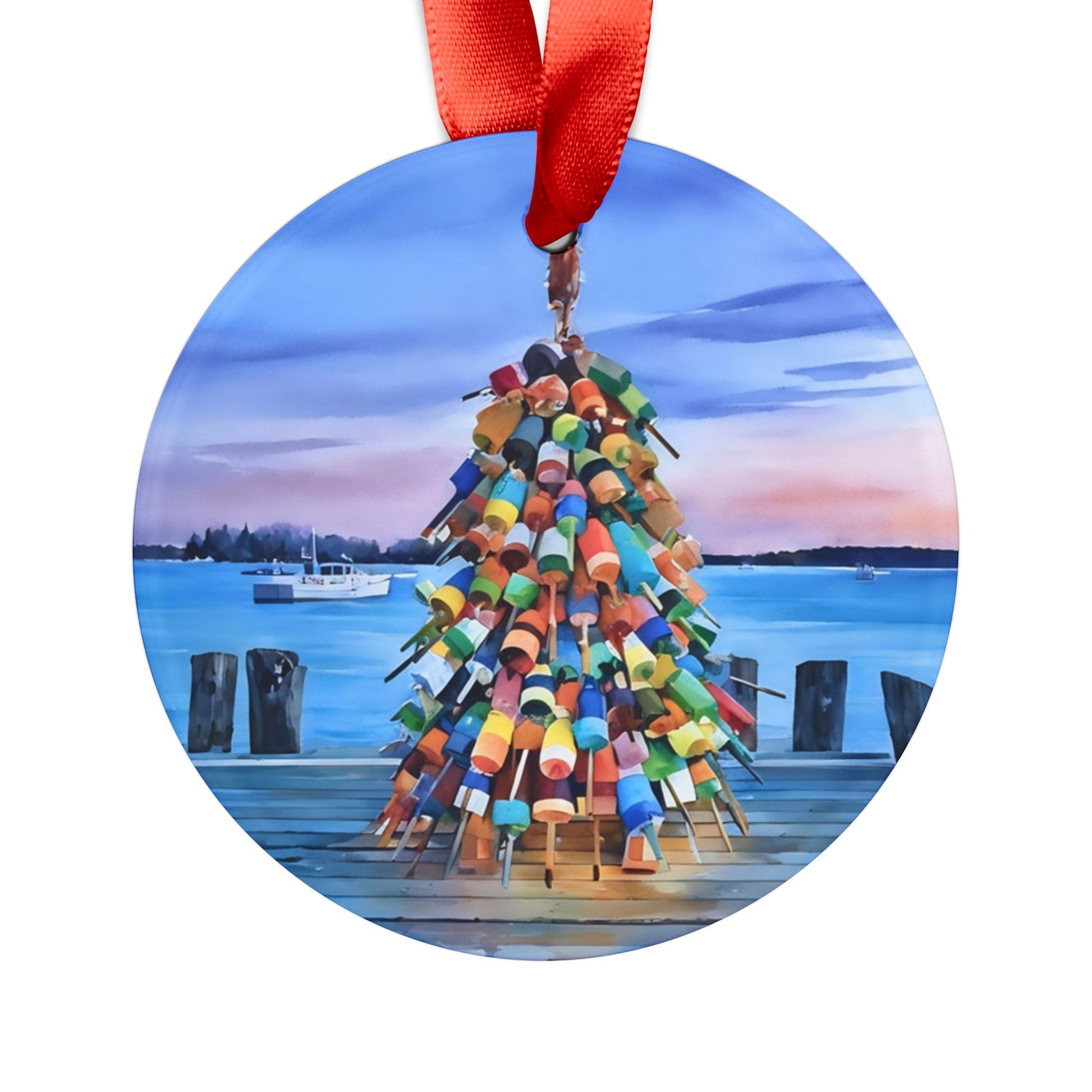 Colorful Bouy Coastal Christmas Tree Acrylic Ornament