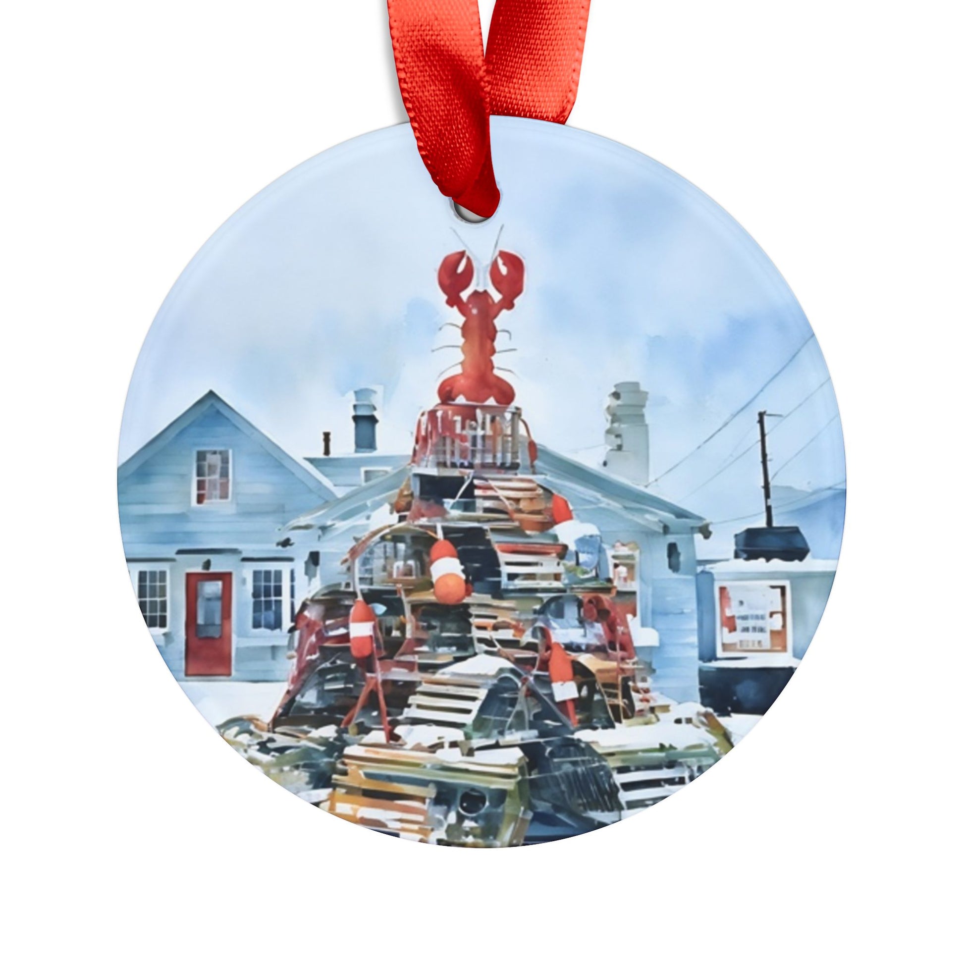 Lobster-Themed Acrylic Ornament, Coastal Christmas Decor,