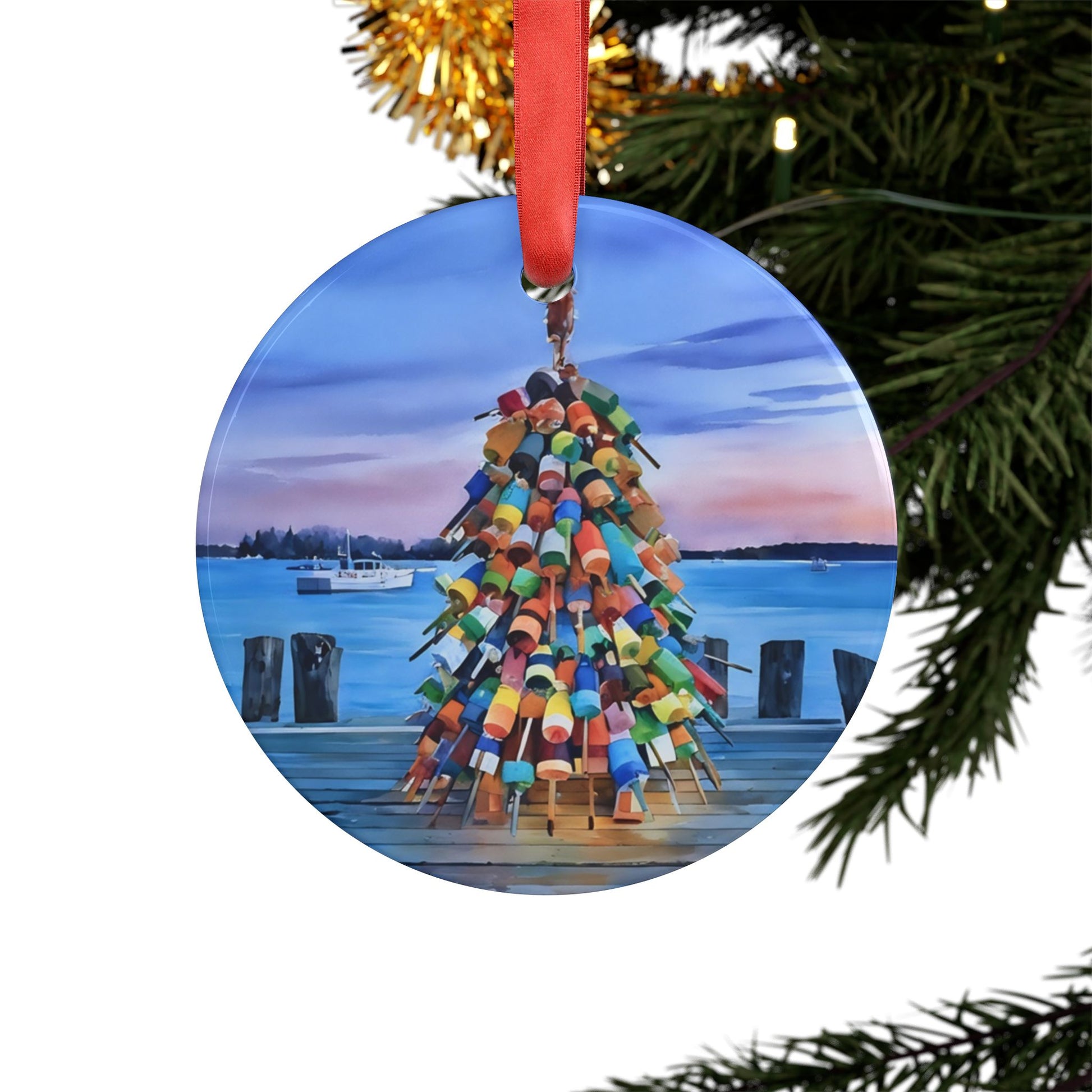 Colorful Bouy Coastal Christmas Tree Acrylic Ornament