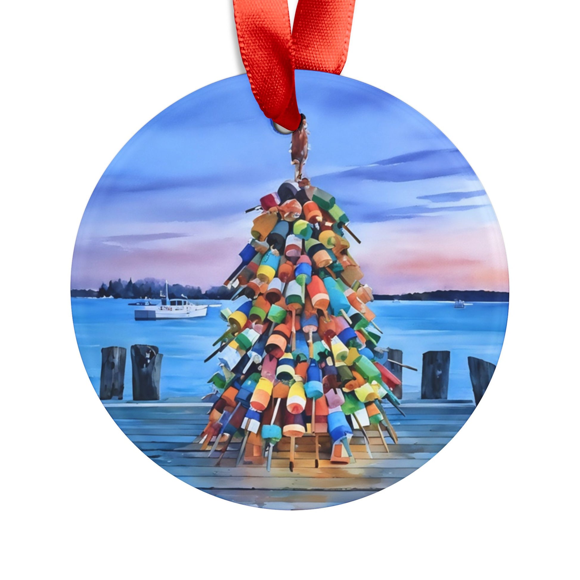 Colorful Bouy Coastal Christmas Tree Acrylic Ornament